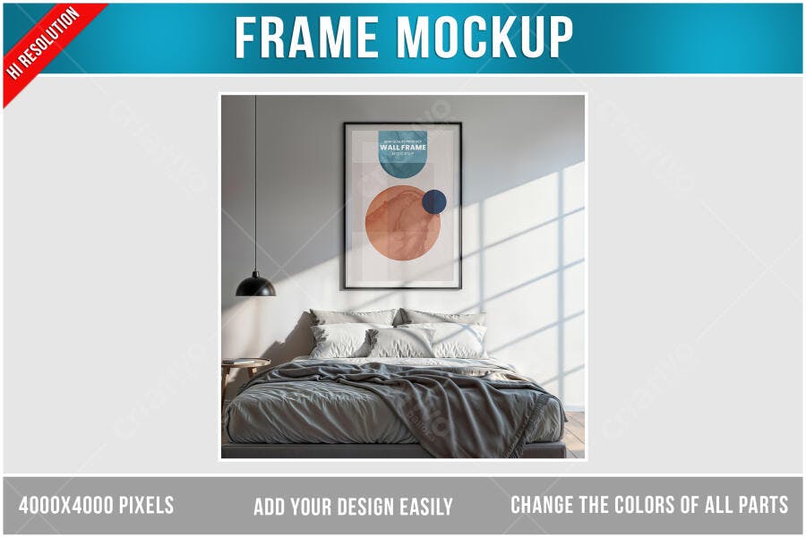 Mockup de Moldura em Quarto Minimalista
