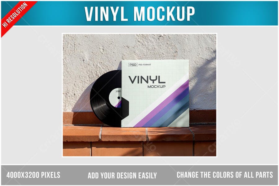 Mockup Realista de Capa de Vinil com Detalhes em Tons Pastel
