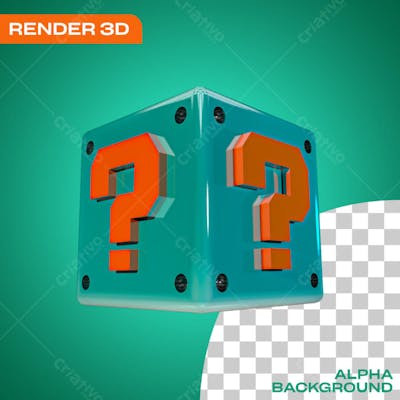 Bloco Mistério Verde Super Mario Frente Render 3D