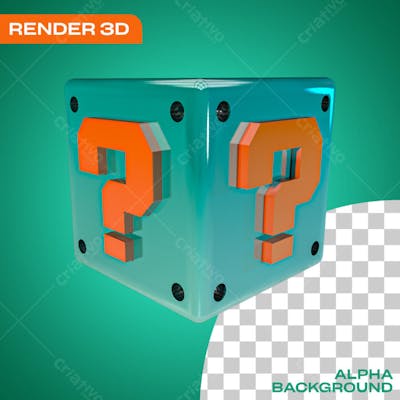 Bloco Mistério Verde Super Mario Topo Render 3D