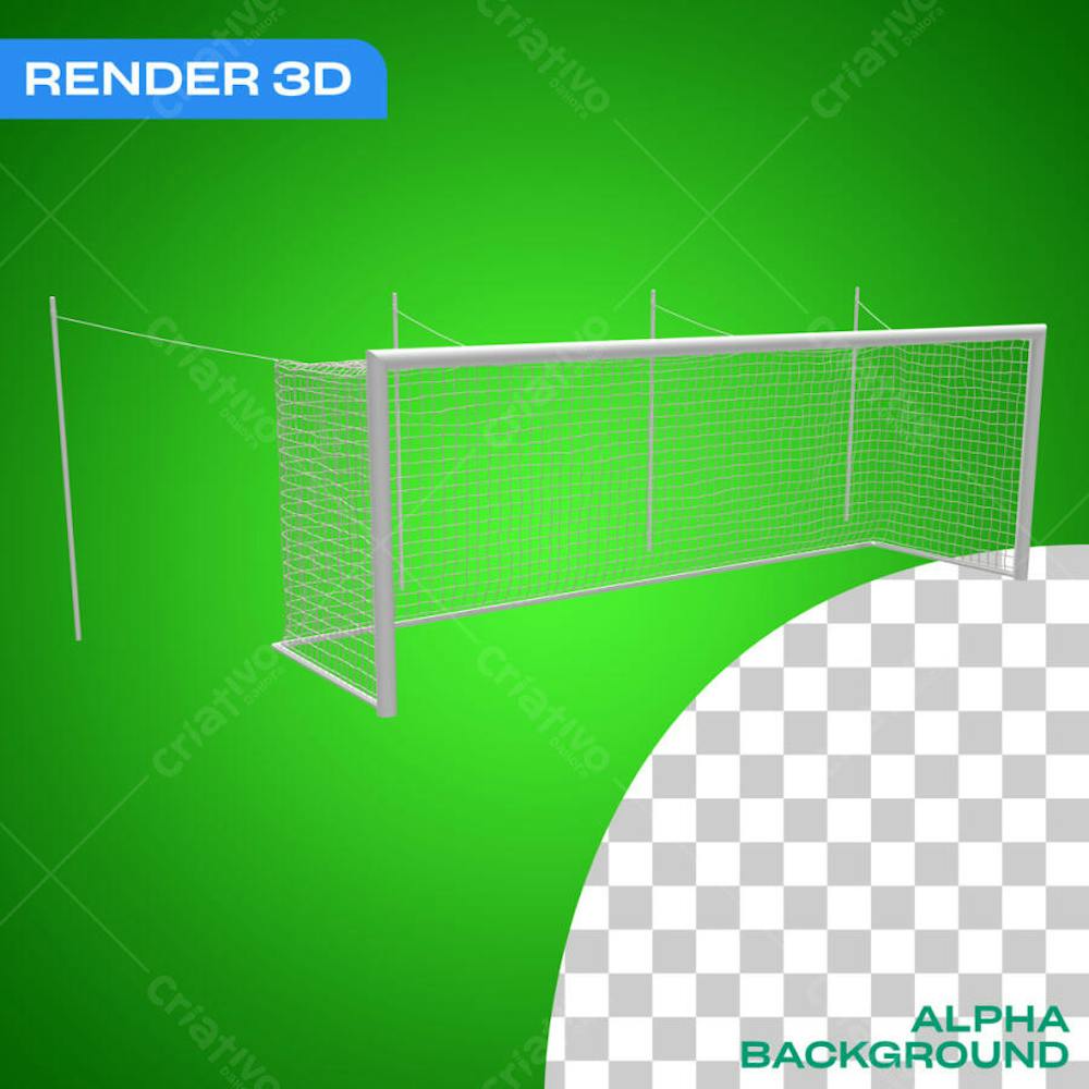 Trave de Futebol Vista Lateral Esquerda Render 3D Para Composição