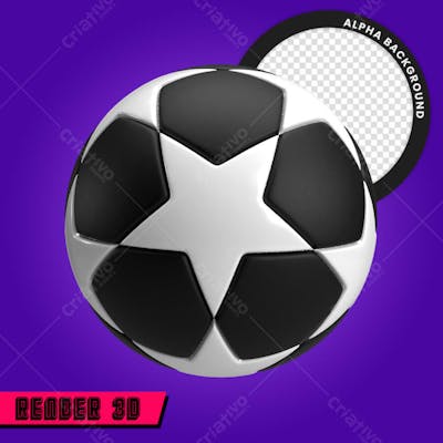Bola de Futebol Champions Preto e Branco 3D Render