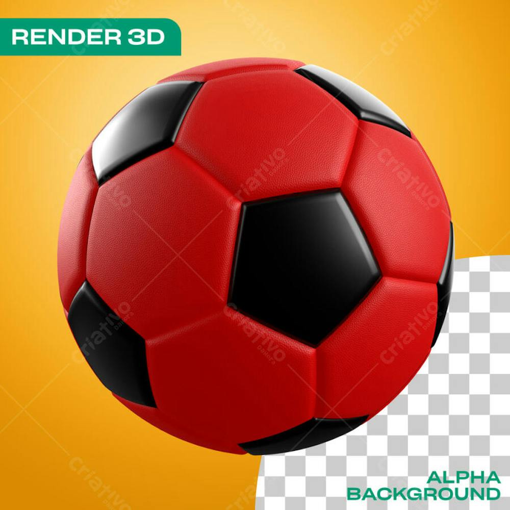 Bola de Futebol Vermelha e Preta 3D Render Para Composição