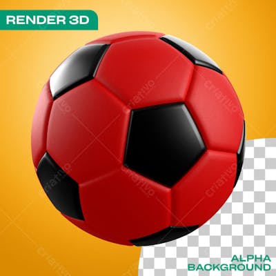 Bola de Futebol Vermelha e Preta 3D Render Para Composição