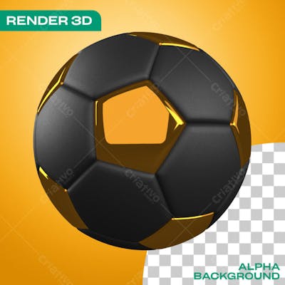 Bola de Futebol Preta e Dourada 3D Render Para Composição