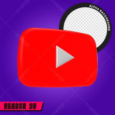 Logo do YouTube 3D Render Para Composição