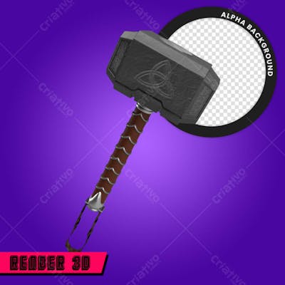 Martelo do Thor Mjölnir 3D Render Para Composição