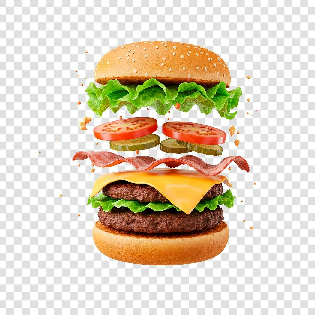 Banner hambúrguer delicioso PNG com fundo transparente