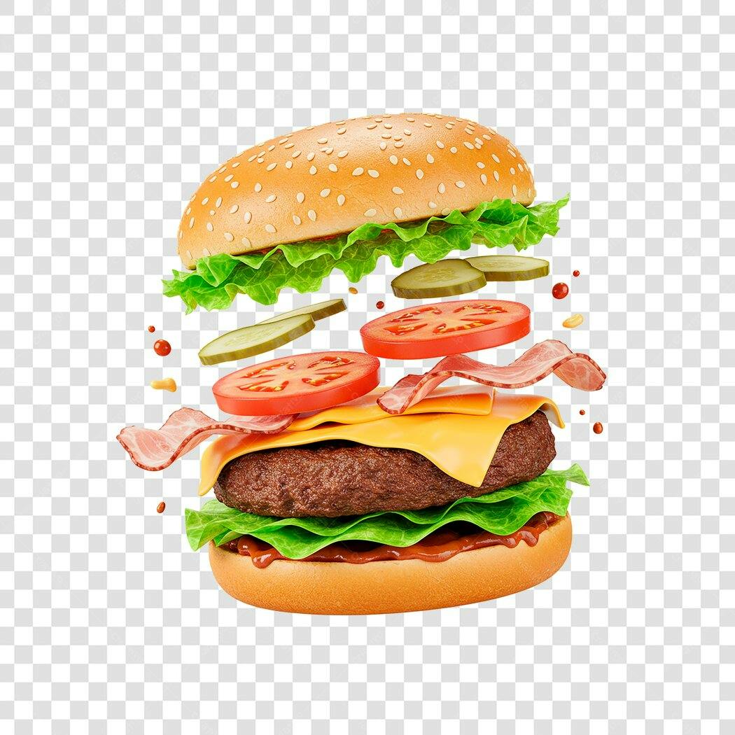Banner hambúrguer suculento PNG com fundo transparente