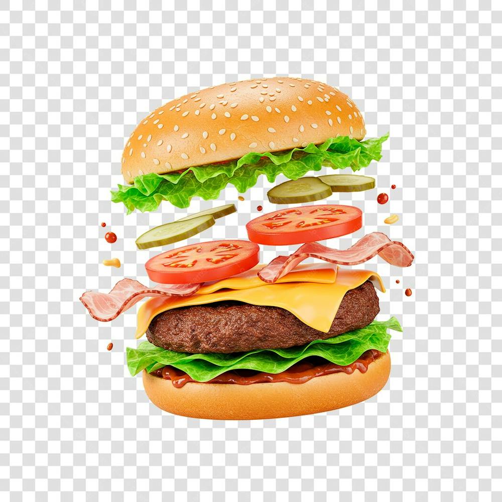 hamburguer com ingredientes caindo