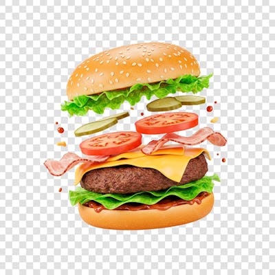 hamburguer com ingredientes caindo