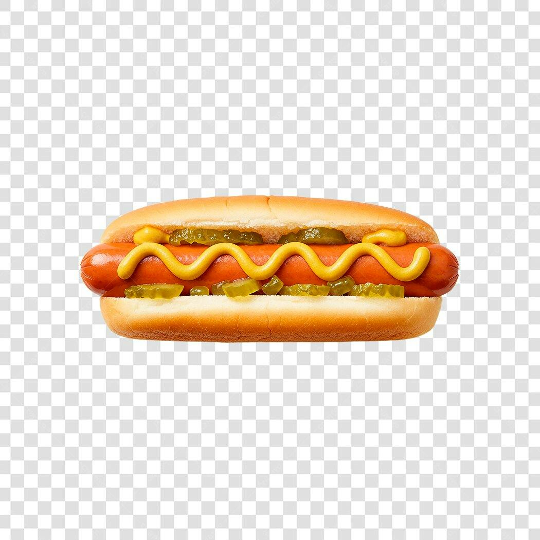 Imagem PNG Hot Dog com mostarda e picles fundo transparente