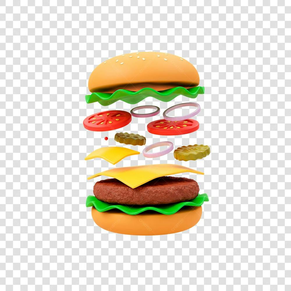 ilustração 3d de hamburguer caindo 2