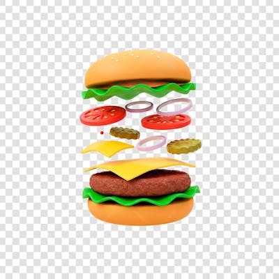 ilustração 3d de hamburguer caindo 2