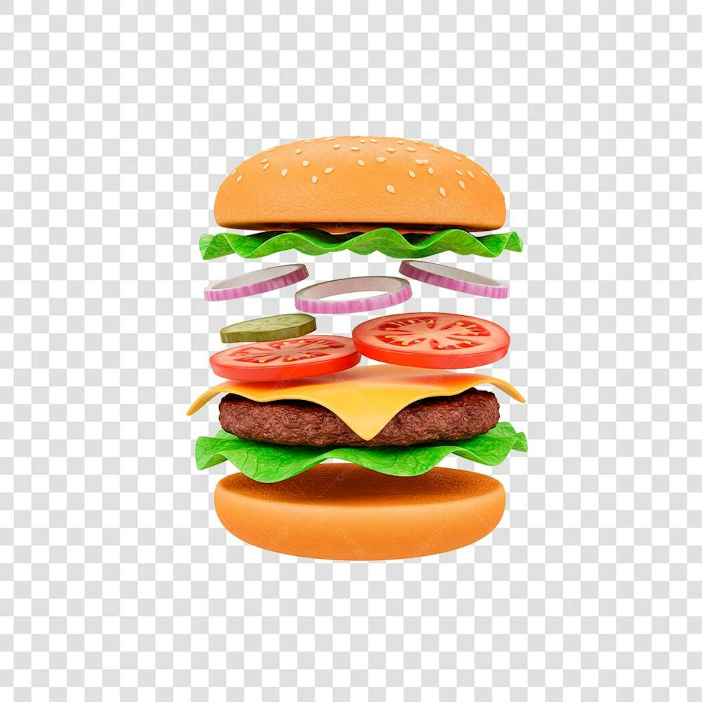 ilustração 3d de hamburguer caindo 3