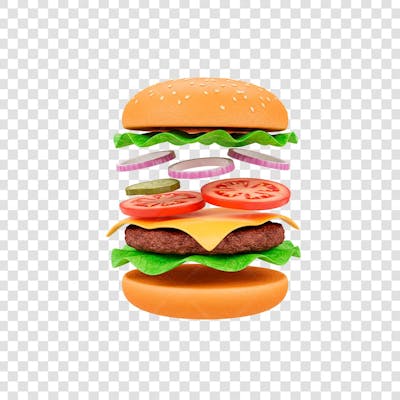 ilustração 3d de hamburguer caindo 3