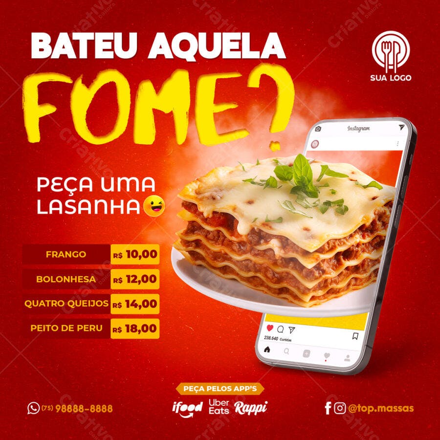 Post para Redes Sociais Lasanha PSD Editável