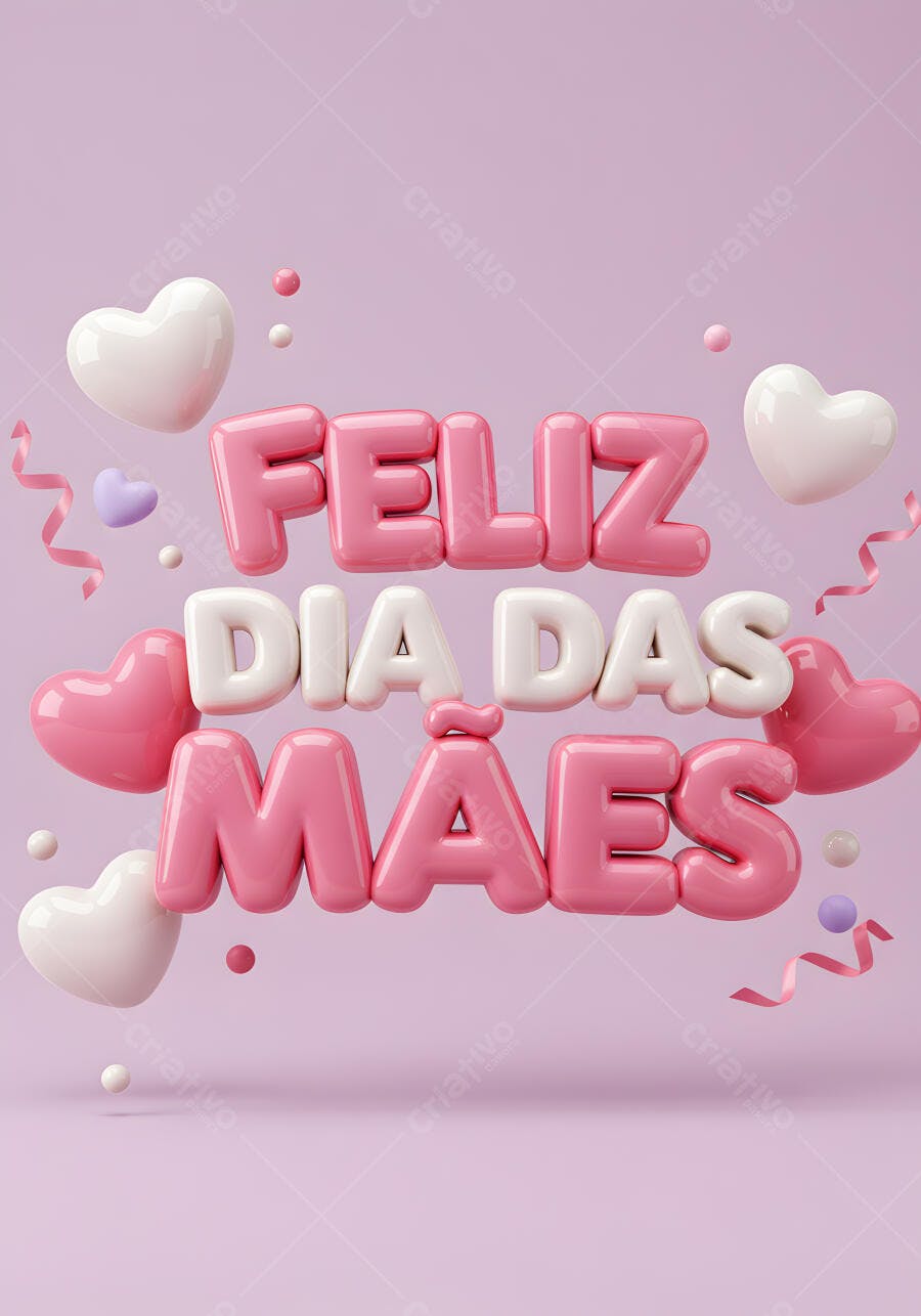 Feliz Dia das Mães letras 3D rosa