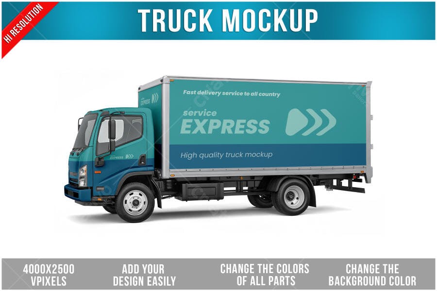 Mockup de Caminhão de Entrega: Design Moderno em Azul e Verde
