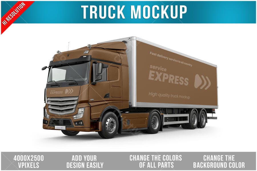 Mockup Realista de Caminhão Marrom para Transporte