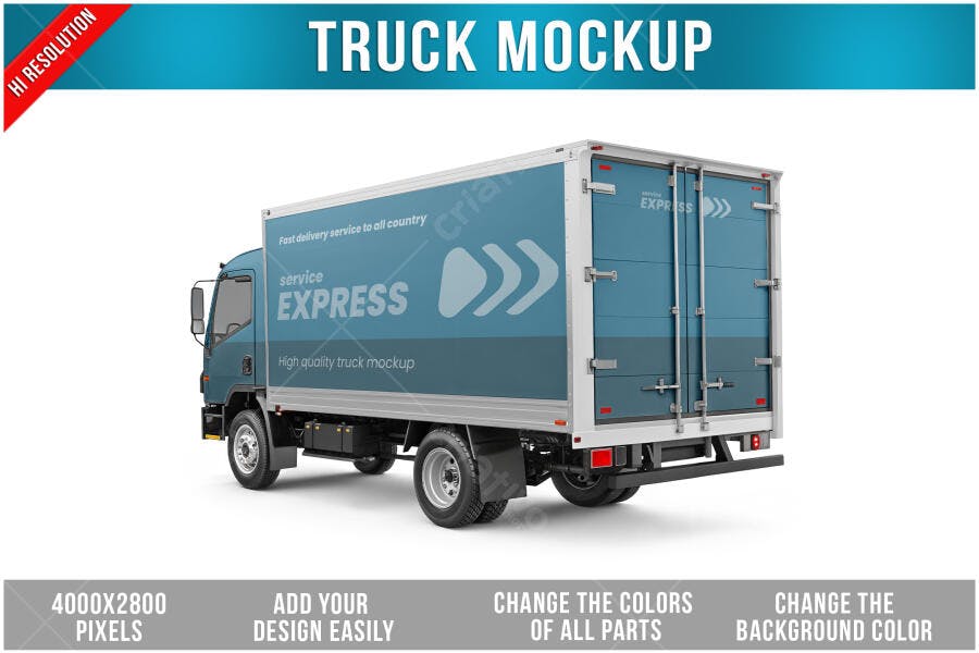 Mockup de Caminhão de Entrega Azul e Cinza para Branding