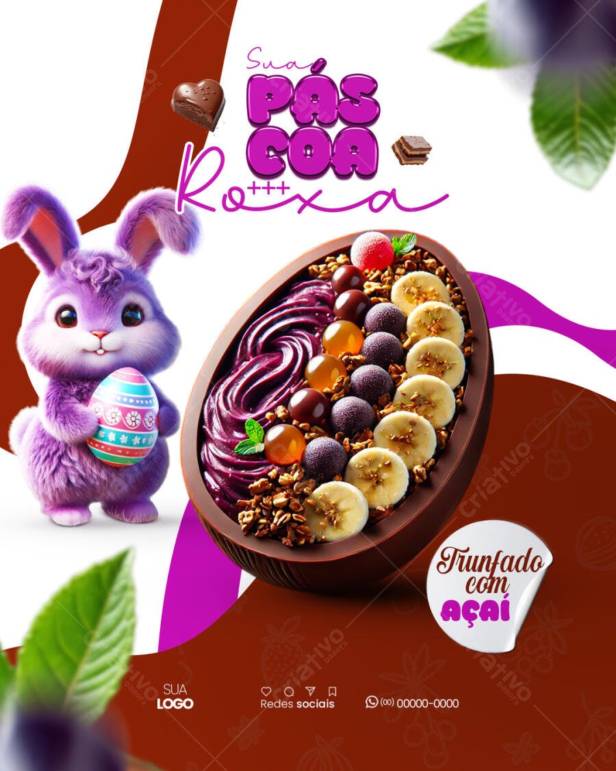 Flyer Páscoa com Açaí PSD Editável
