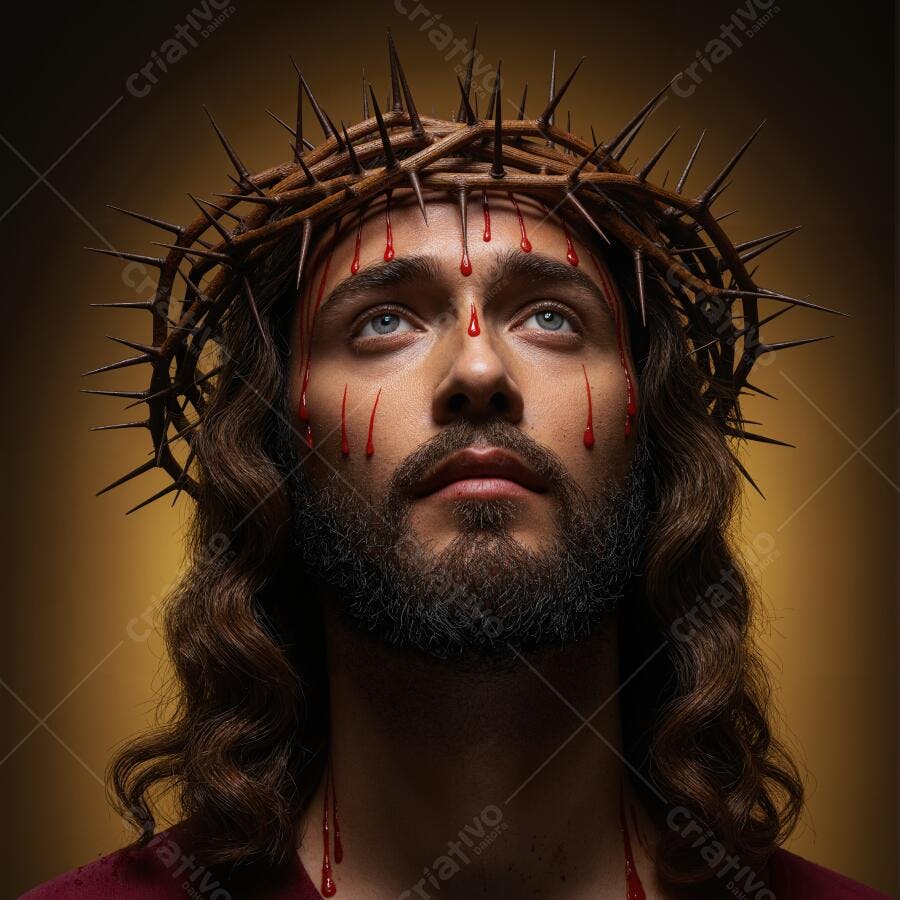 Jesus Cristo com coroa de espinhos e sangue
