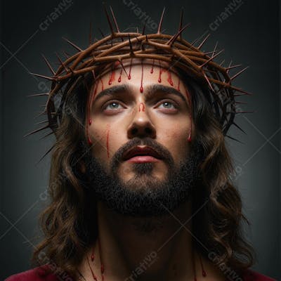 Jesus cristo com coroa de espinhos olhando para cima