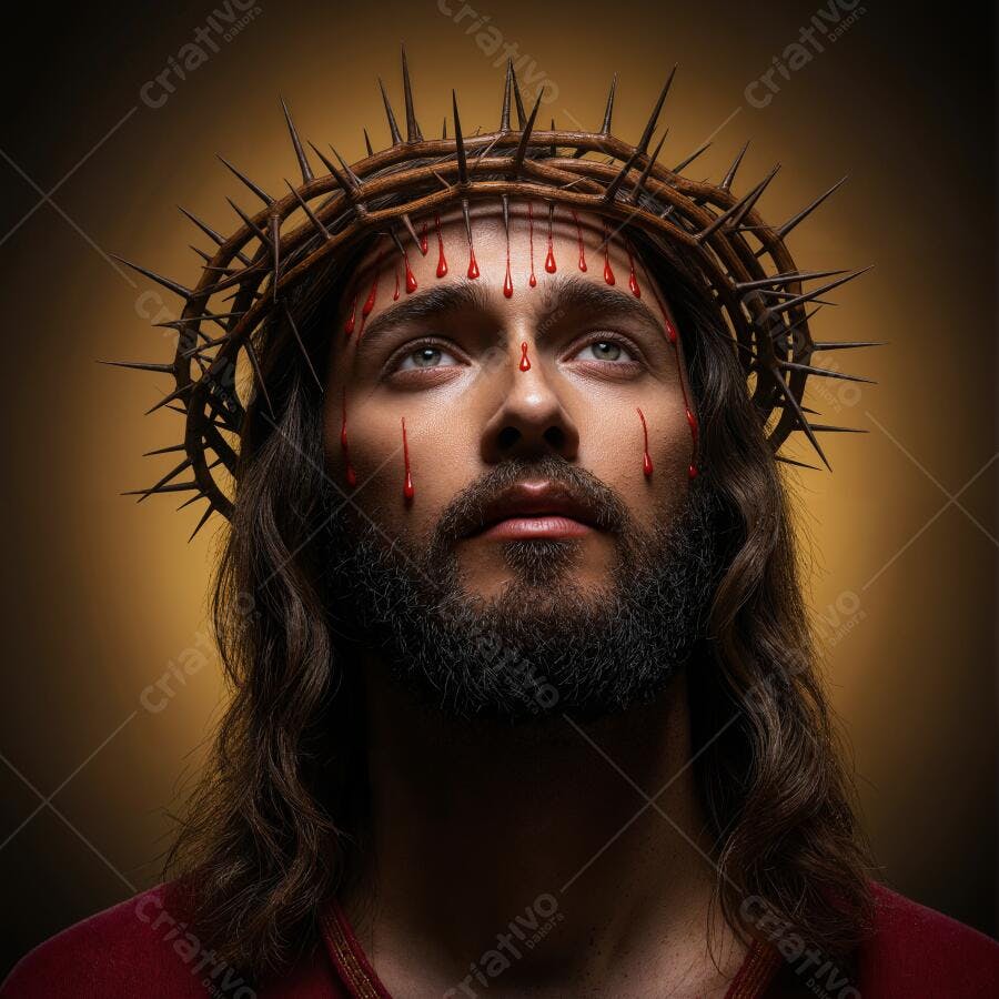 Jesus Cristo com coroa de espinhos e sangue