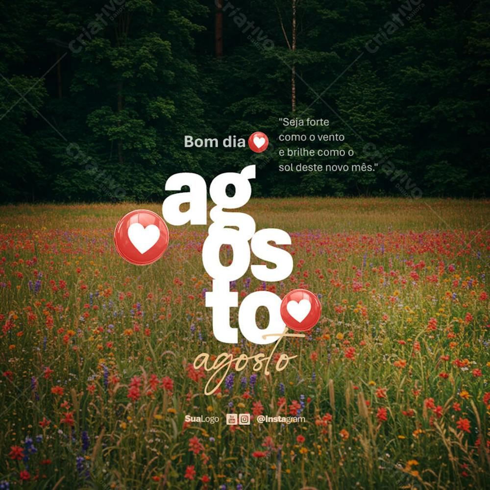 Bom dia agosto frase comunicado aviso informe Social Media PSD Editável (2)