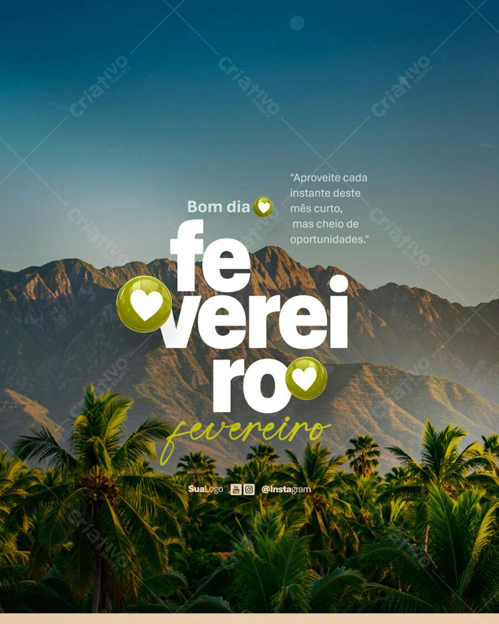 Bom dia fevereiro frase comunicado aviso informe Social Media PSD Editável (1)