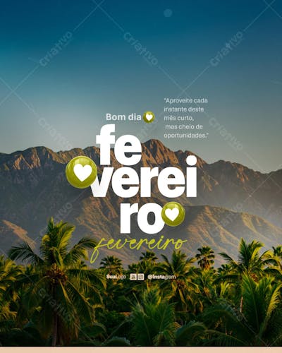 Bom dia fevereiro frase comunicado aviso informe Social Media PSD Editável (1)
