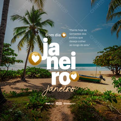 Bom dia janeiro frase comunicado aviso informe Social Media PSD Editável (2)