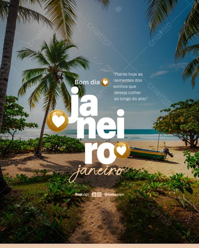 Bom dia janeiro frase comunicado aviso informe Social Media PSD Editável (1)