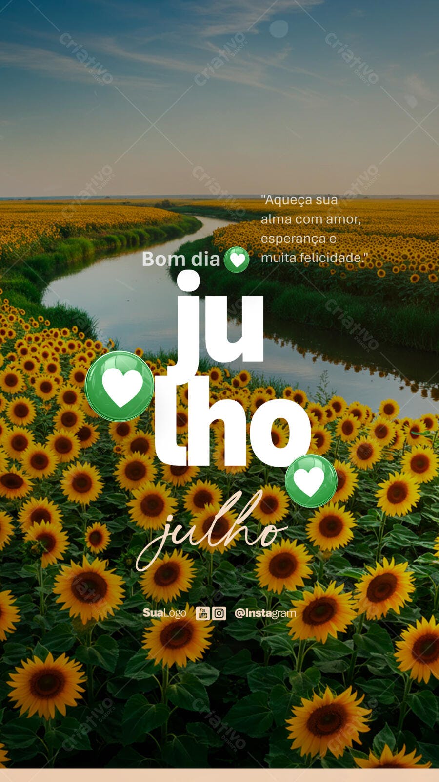 Postagem Julho com Girassóis PSD Editável