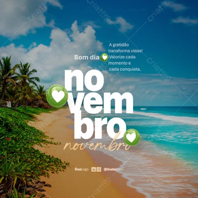 Bom dia novembro frase comunicado aviso informe Social Media PSD Editável (2)