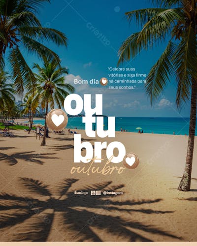 Bom dia outubro frase comunicado aviso informe Social Media PSD Editável (1)