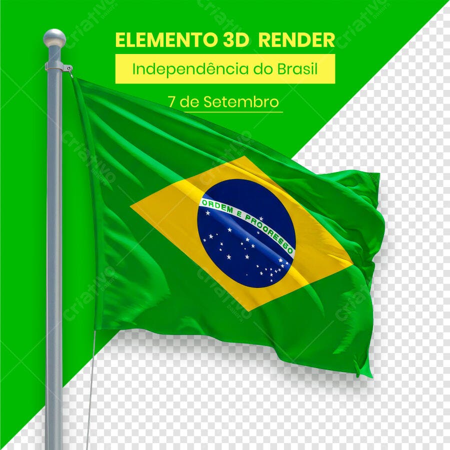 Imagem 3D Bandeira Brasil 7 de Setembro PSD Editável