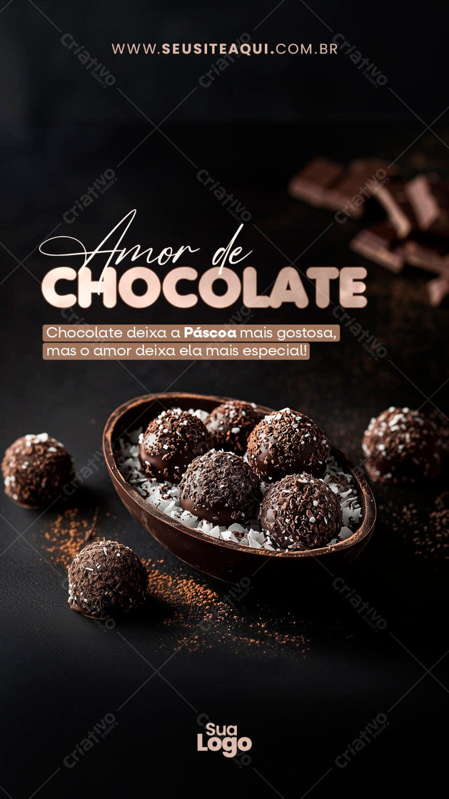 Flyer Páscoa com Bombons de Chocolate PSD Editável