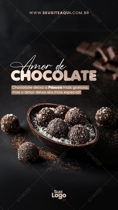Story - Feliz Páscoa, Coelhinho, Chocolate - Social Media