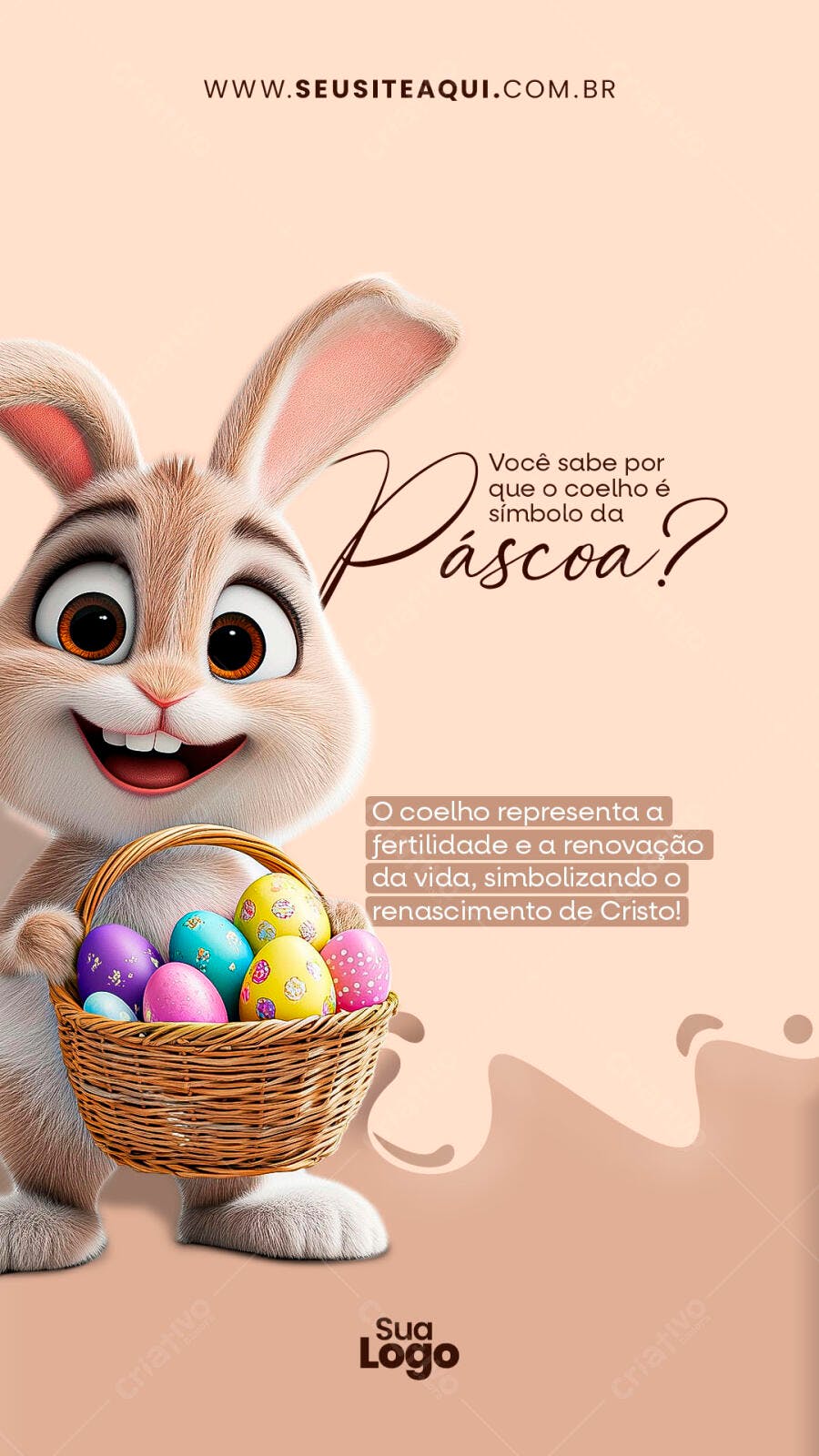 Flyer Páscoa com Coelho fofinho PSD Editável