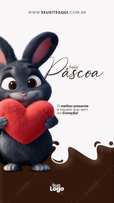 Story - Feliz Páscoa, Coelhinho, Chocolate - Social Media