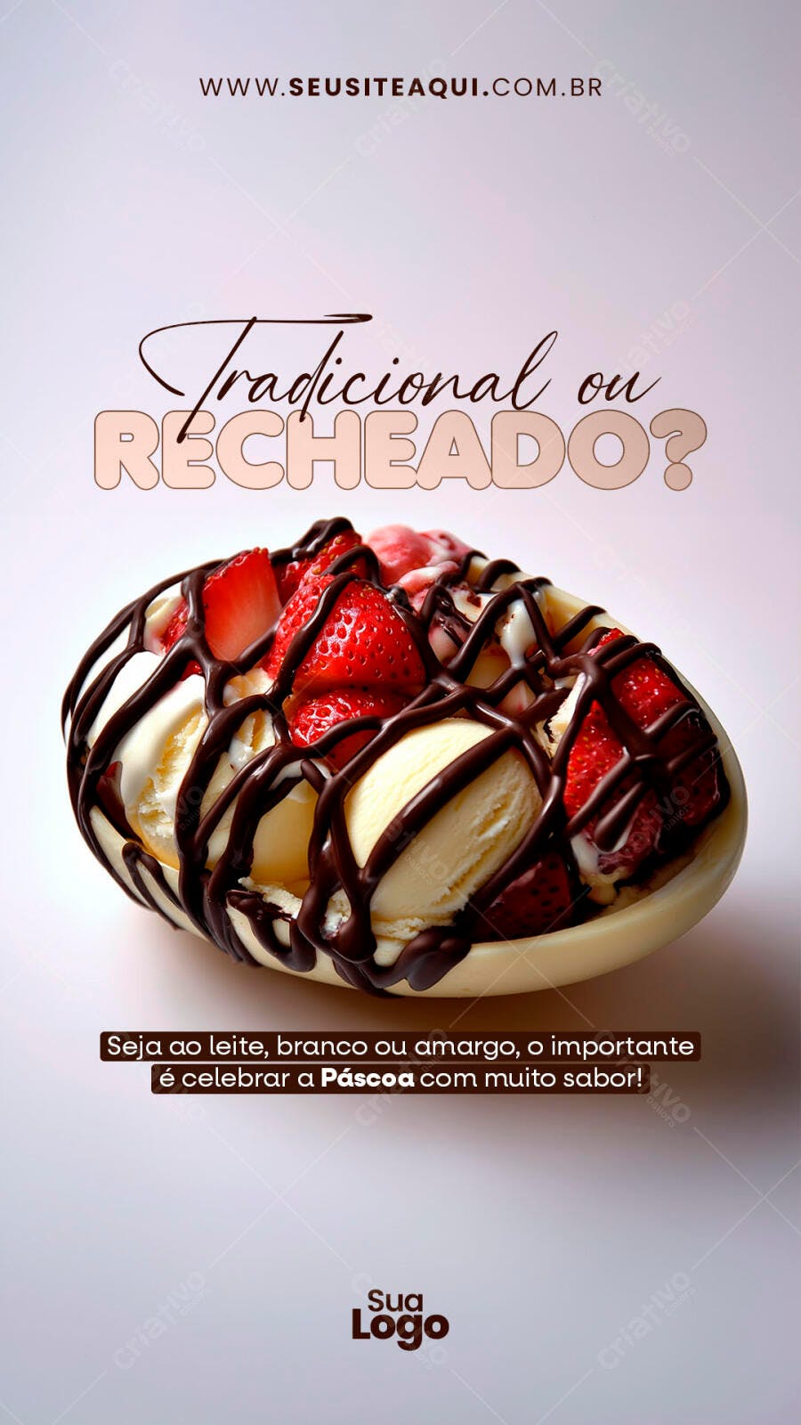 Flyer Páscoa com Sorvete e Morango PSD Editável