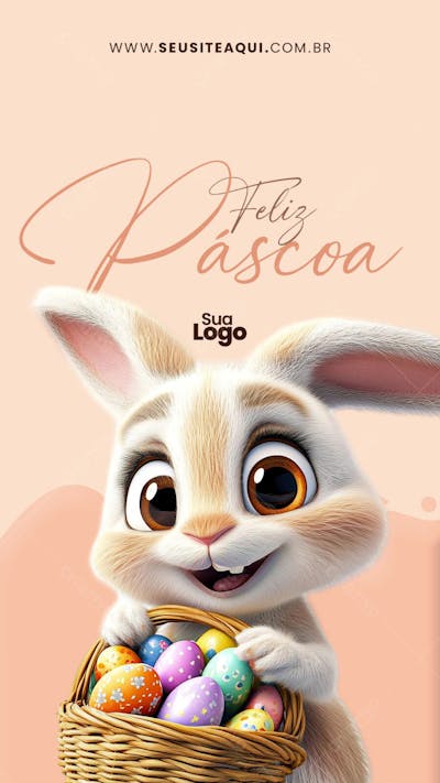 Story - Feliz Páscoa, Coelhinho, Chocolate - Social Media