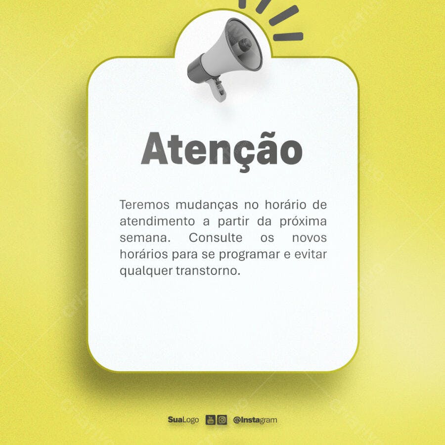 Post para Redes Sociais Anúncio de Mudança de Horário PSD Editável