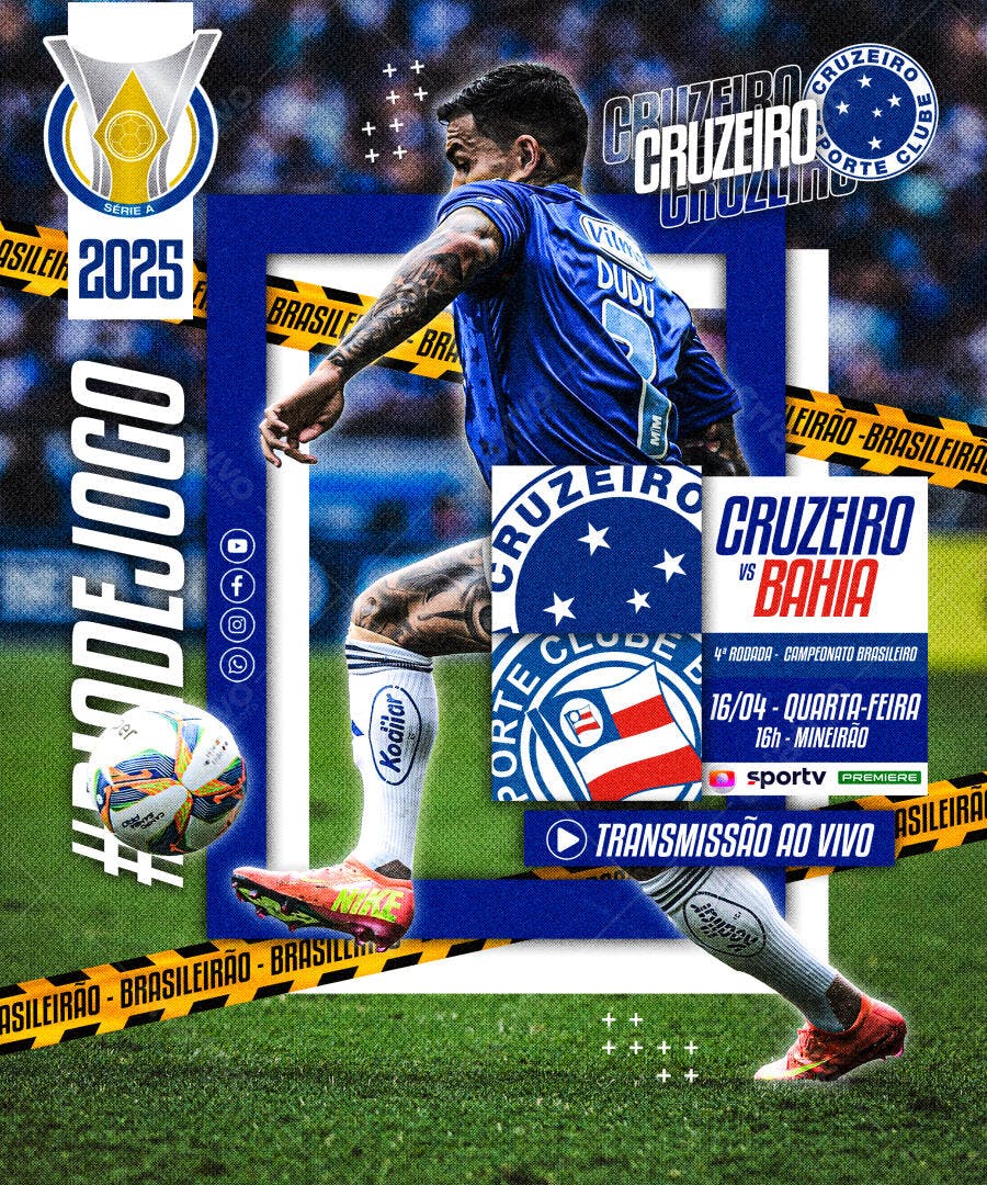 Flyer Jogo Cruzeiro x Bahia PSD Editável 16/04