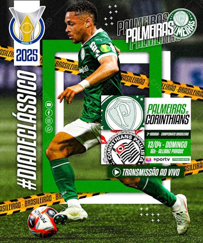 FLYER ESPORTIVO FUTEBOL CAMPEONATO BRASILEIRO DIA DE JOGO PALMEIRAS