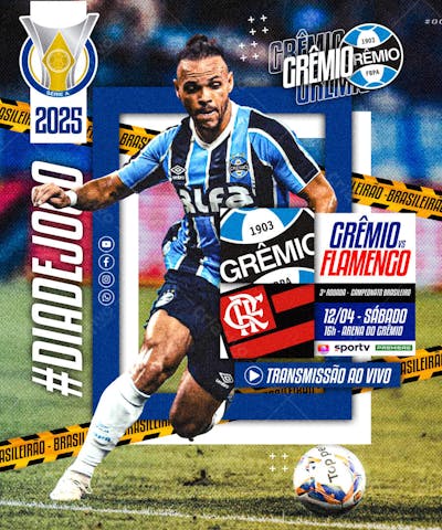 FLYER ESPORTIVO FUTEBOL CAMPEONATO BRASILEIRO DIA DE JOGO GRÊMIO