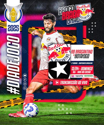 FLYER ESPORTIVO FUTEBOL CAMPEONATO BRASILEIRO DIA DE JOGO RED BULL BRAGANTINO