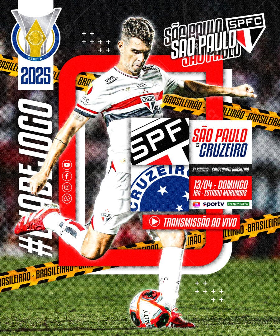 Flyer para Jogo São Paulo x Cruzeiro PSD Editável